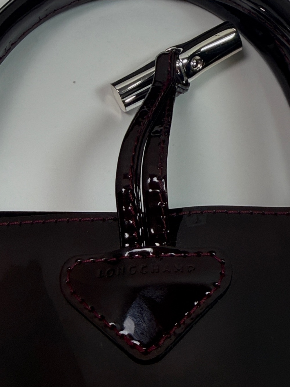 Longchamp Roseau Burgundy Patent Leather Tote Bag Designer Classic Luxury Purse - Picture 12 of 12